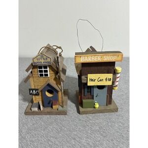 Country Wooden Birdhouses Hanging School House Barber Shop Decor Outdoor Garden